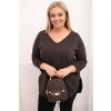 Dámská bavlněná blůza Plussize s výstřihem do V a ohrnovacími rukávy/BARVY (Velikost universal, Barva Fango)