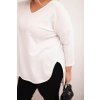 Dámská bavlněná blůza Plussize s výstřihem do V a ohrnovacími rukávy/BARVY (Velikost universal, Barva Fango)