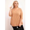 Dámská bavlněná blůza Plussize s výstřihem do V a ohrnovacími rukávy/BARVY (Velikost universal, Barva Fango)