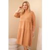 Dámské bavlněné Plus Size šaty s volánem  camel (Velikost universal, Barva Camelová)