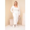 Dámské bavlněné kalhoty Plus Size volného střihu s vysokým pasem ecru (Velikost universal, Barva Ecru)