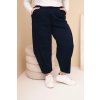 Dámské bavlněné kalhoty Plus Size volného střihu s vysokým pasem modré (Velikost universal, Barva Námořnická modř)