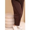 Dámské kalhoty z bavlny Plus Size volného střihu s vysokým pasem hnědé (Velikost universal, Barva Hnědá)