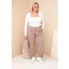 Dámské bavlněné kalhoty Plus Size volného střihu s vysokým pasem fango (Velikost universal, Barva Fango)