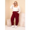 Dámské bavlněné kalhoty Plus Size volného střihu s vysokým pasem bordové (Velikost universal, Barva Bordó)