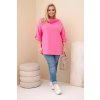 Dámská blůza Plus Size s bavlnou volného střihu s vodním výstřihem světle růžová (Velikost universal, Barva Světle růžová)