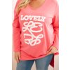 Dámská blůza Plus Size bavlněná s nápisem a výstřihem do V růžová (Velikost XXL, Barva Růžová)
