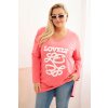 Dámská blůza Plus Size bavlněná s nápisem a výstřihem do V růžová (Velikost XXL, Barva Růžová)