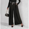 dámské kalhoty, široké nohavice, elastický pas, koženkový pásek, barevné varianty, elegantní styl, černé