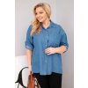 Dámská košile Plus Size z lyocellu s prodlouženým zadním dílem a rukávem na knoflík džínová (Velikost universal, Barva Džíny)