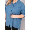 Dámská košile Plus Size z lyocellu s prodlouženým zadním dílem a rukávem na knoflík džínová (Velikost universal, Barva Džíny)