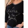Dámská blůza Plus Size s nápisem a perlami černá