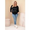 Dámská blůza Plus Size s nápisem a perlami černá (Velikost universal, Barva Černá)