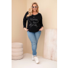 Dámská blůza Plus Size s nápisem a perlami černá