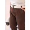 Dámské bavlněné kalhoty Plus Size s páskem hnědé (Velikost XL, Barva Hnědá)