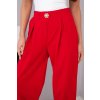 Dámské bavlněné kalhoty s vysokým pasem a ozdobným knoflíkem červené (Velikost universal, Barva Červená)