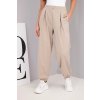 Dámské bavlněné kalhoty s vysokým pasem a ozdobným knoflíkem béžové (Velikost universal, Barva Béžová)