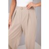 Dámské bavlněné kalhoty s vysokým pasem a ozdobným knoflíkem béžové (Velikost universal, Barva Béžová)