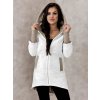 delší podzimní bunda s kapucí a náplety na rukávech bílá