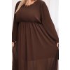 Dámské plisované Plus Size šaty z viskózy a s dlouhým rukávem hnědé (Velikost universal, Barva Hnědá)