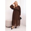Dámské plisované Plus Size šaty z viskózy a s dlouhým rukávem hnědé (Velikost universal, Barva Hnědá)