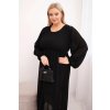 Dámské plisované Plus Size šaty z viskózy a s dlouhým rukávem černé (Velikost universal, Barva Černá)