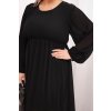 Dámské plisované Plus Size šaty z viskózy a s dlouhým rukávem černé (Velikost universal, Barva Černá)