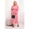Dámské plisované Plus Size šaty z viskózy a s dlouhým rukávem tmavě růžové (Velikost universal, Barva Tmavě růžová)