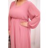 Dámské plisované Plus Size šaty z viskózy a s dlouhým rukávem tmavě růžové (Velikost universal, Barva Tmavě růžová)