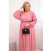 Dámské plisované Plus Size šaty z viskózy a s dlouhým rukávem tmavě růžové (Velikost universal, Barva Tmavě růžová)