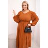 Dámské plisované Plus Size šaty z viskózy a s dlouhým rukávem camel (Velikost universal, Barva Camelová)