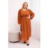 Dámské plisované Plus Size šaty z viskózy a s dlouhým rukávem camel (Velikost universal, Barva Camelová)