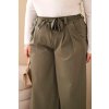 Dámské kalhoty Plus Size s širokými nohavicemi a ozdobným květem v pase khaki (Velikost universal, Barva Khaki)
