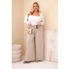 Dámské kalhoty Plus Size s širokými nohavicemi a ozdobným květem v pase béžové (Velikost universal, Barva Béžová)