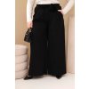 Dámské kalhoty Plus Size s širokými nohavicemi a ozdobným květem v pase černé (Velikost universal, Barva Černá)
