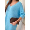 Dámské plus size pletené šaty s výstřihem do V modré (Velikost universal, Barva Modrý)
