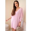 Dámské plus size pletené šaty s výstřihem do V světle růžové (Velikost universal, Barva Světle růžová)