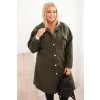 Dámský kabát Plus Size s vlnou na knoflíky khaki (Velikost universal, Barva Khaki)