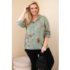 Dámská blůza Plus Size z viskózy s kapucí a květinovým vzorem khaki (Velikost universal, Barva Khaki)