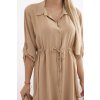 Košilové šaty se zapínáním na knoflíky a zavazováním v pase camel (Velikost universal, Barva Camelová)