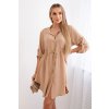 Košilové šaty se zapínáním na knoflíky a zavazováním v pase camel (Velikost universal, Barva Camelová)
