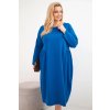 Dámská bavlněné plus size šaty s dlouhým rukávem a nařasením v pase královsky modré (Velikost universal, Barva Chrpa)