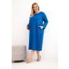 Dámská bavlněné plus size šaty s dlouhým rukávem a nařasením v pase královsky modré (Velikost universal, Barva Chrpa)