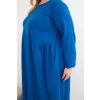 Dámská bavlněné plus size šaty s dlouhým rukávem a nařasením v pase královsky modré (Velikost universal, Barva Chrpa)