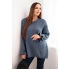 Dámský svetr s příměsí mohéru a vlny volného střihu jeansový (Velikost universal, Barva Džíny)