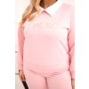 Máslová souprava Plus Size s širokými nohavicemi a límečkem světle růžová (Velikost universal, Barva Světle růžová)
