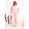 Máslová souprava Plus Size s širokými nohavicemi a límečkem světle růžová (Velikost universal, Barva Světle růžová)