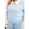 Máslová souprava Plus Size s širokými nohavicemi a límečkem modrá (Velikost universal, Barva Modrý)