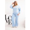 Máslová souprava Plus Size s širokými nohavicemi a límečkem modrá (Velikost universal, Barva Modrý)