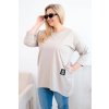 Dámská blůza Plus Size s delším zadním dílem a dlouhým rukávem tmavě béžová (Velikost universal, Barva Tmavě béžová)
